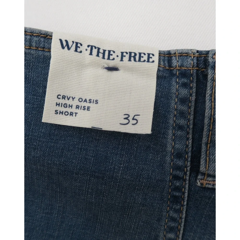 We The Free Free People Crvy Oasis High Rise Button‎ Fly Denim Shorts Blue 35